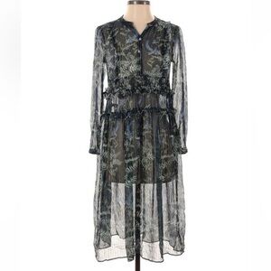 Roller Rabbit midi dress womens XS 100% Silk Sheer Floral Jungle Print Spring